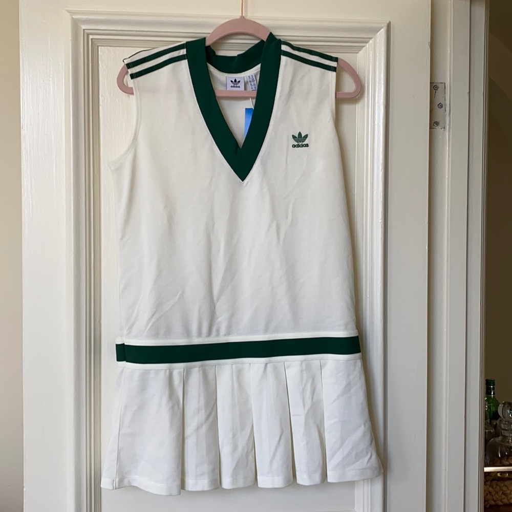 NWT adidas women’s retro style tennis dress sz M ivory/green